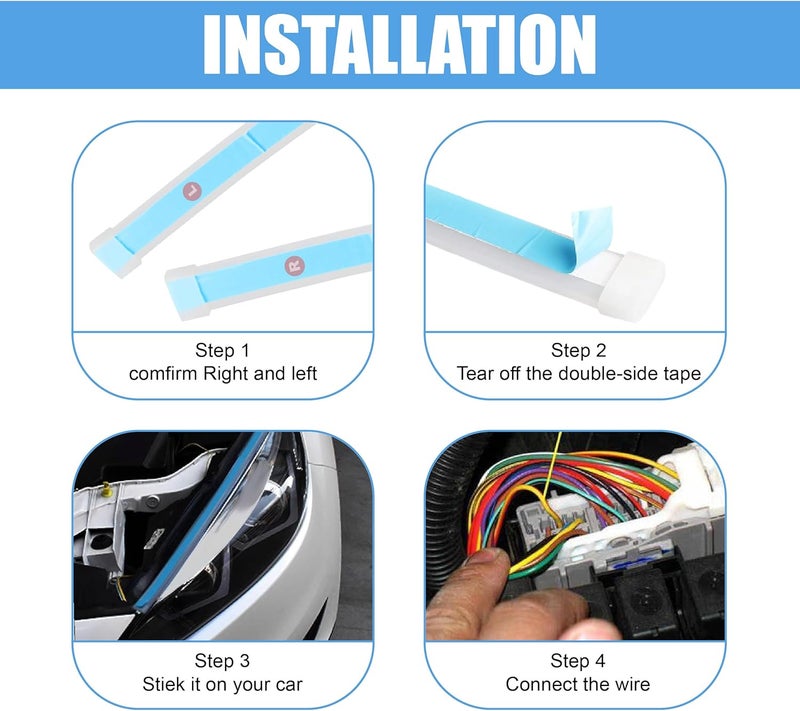 ZIMISI 2 قطع أضواء شريط LED للسيارة بطول 24 بوصة، أضواء تشغيل نهارية مرنة، أضواء إشارة انعطاف مزدوجة اللون مقاومة للماء، شرائط مصابيح LED لتزيين السيارات (أبيض/أصفر) - Image 4